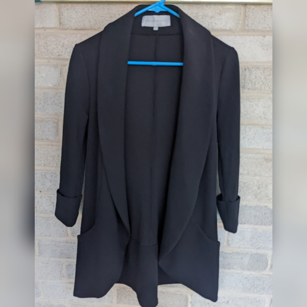 French Mauve open blazer curved hem black XS